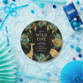Wild One Safari 1st Birthday Party Green Black Papieren Bordje (Feest)