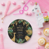 Wild One Safari 1st Birthday Party Green Black Papieren Bordje (Feest)
