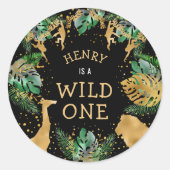 Wild One Safari 1st Birthday Party Green Black Ronde Sticker (Voorkant)