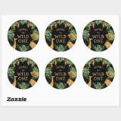 Wild One Safari 1st Birthday Party Green Black Ronde Sticker (Vel)