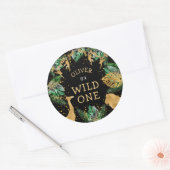 Wild One Safari 1st Birthday Party Green Black Ronde Sticker (Envelop)
