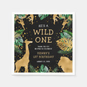 Wild One Safari 1st Birthday Party Green Black Servet (Voorkant)