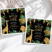 Wild One Safari 1st Birthday Party Green Black Servet