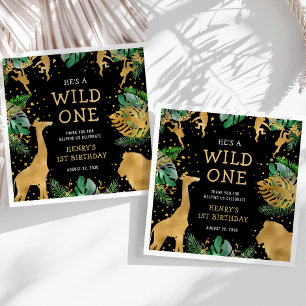 Wild One Safari 1st Birthday Party Green Black Servet