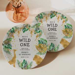 Wild One Safari 1st Birthday Party Green Ecru Papieren Bordje