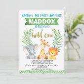 Wild One Safari 1st Birthday Party Invitation Kaart (Staand voorkant)