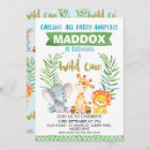 Wild One Safari 1st Birthday Party Invitation Kaart (Voorkant / Achterkant)