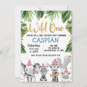 Wild One Safari 1st Birthday Party Kaart (Voorkant)