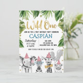 Wild One Safari 1st Birthday Party Kaart (Staand voorkant)