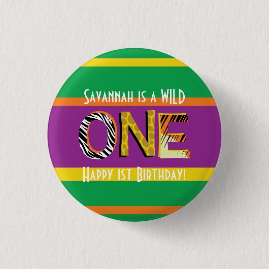 Wild One Safari 1st Birthday Party Kind Ronde Button 3,2 Cm (Voorkant)