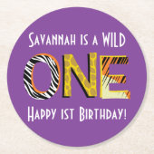 Wild One Safari 1st Birthday Party Kind Ronde Kartonnen Onderzetter (Voorkant)