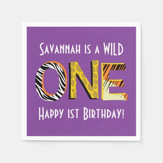 Wild One Safari 1st Birthday Party Kind Servet (Voorkant)
