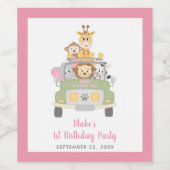 Wild One Safari 1st Birthday Party Ouders roze Wijn Etiket (Enkel label)