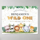 Wild One Safari 1st Birthday Party Welcome Poster (Voorkant)