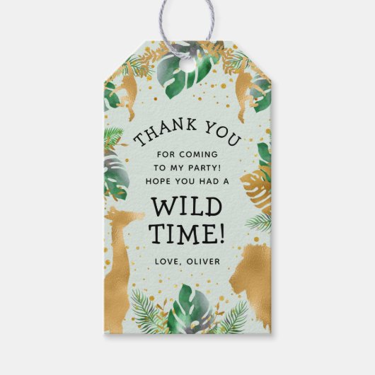 Wild One Safari 1st Birthday Pastel Green Gold Cadeaulabel (Voorkant)