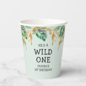 Wild One Safari 1st Birthday Pastel Green Gold Papieren Bekers (Achterkant)
