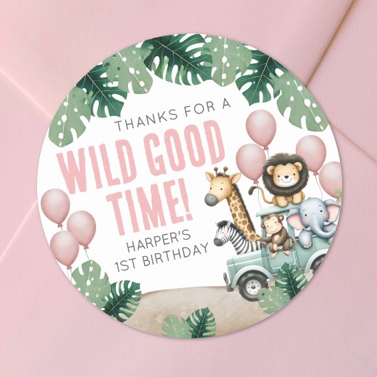 Wild One Safari 1st Birthday Ronde Sticker