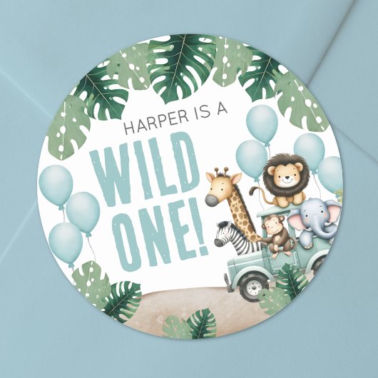 Wild One Safari 1st Birthday Ronde Sticker