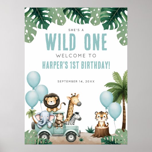 Wild One Safari 1st Birthday Welcome Poster (Voorkant)