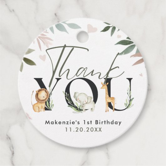 Wild One Safari 1ste verjaardag Bedankjes Labels (Voorkant)