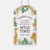 Wild One Safari 1ste verjaardag Green Gold White Cadeaulabel (Voorkant)
