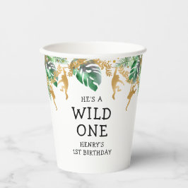 Wild One Safari 1ste verjaardag Green Gold White Papieren Bekers