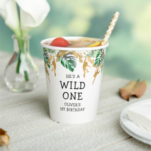 Wild One Safari 1ste verjaardag Green Gold White Papieren Bekers