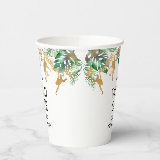 Wild One Safari 1ste verjaardag Green Gold White Papieren Bekers (Links)