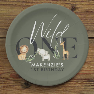Wild One Safari 1ste verjaardag Papieren Bordje