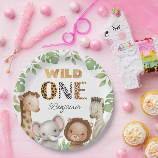 Wild One Safari 1ste verjaardag Papieren Bordje (Feest)