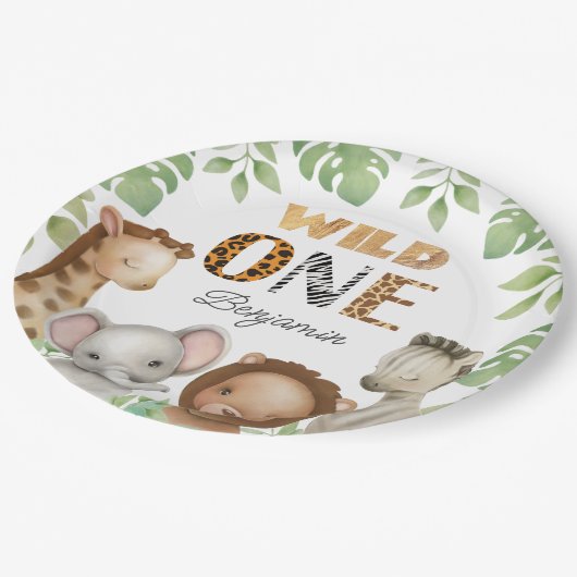 Wild One Safari 1ste verjaardag Papieren Bordje (Gekanteld)