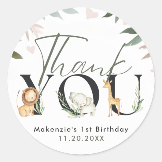 Wild One Safari 1ste verjaardag Ronde Sticker (Voorkant)