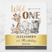 Wild One Safari 1ste verjaardag Wijn Etiket (Enkel label)