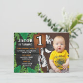 Wild One Safari Aangepaste foto Verjaardag Uitnodi Kaart (Staand voorkant)