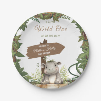 Wild One Safari Adventure Baby Hippo Baby shower Papieren Bordje