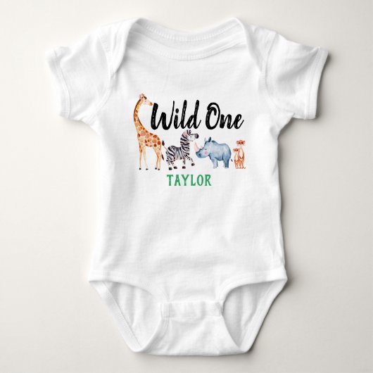 Wild One Safari Animal 1st Birthday - gepersonalis Romper (Voorkant)