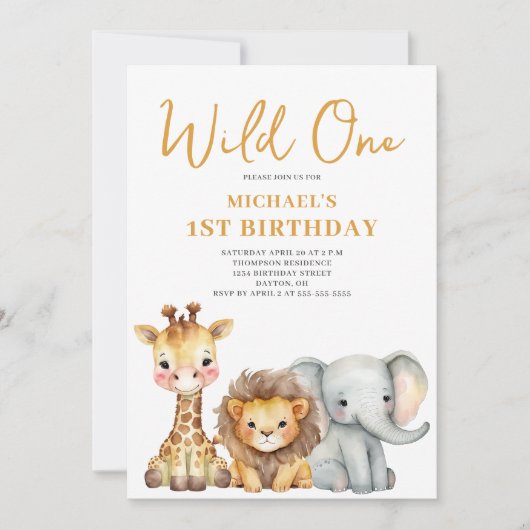 Wild One Safari Animal 1st Birthday Kaart (Voorkant)