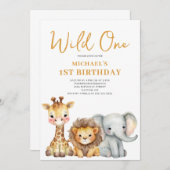 Wild One Safari Animal 1st Birthday Kaart (Voorkant / Achterkant)