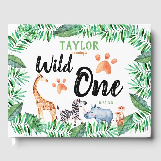 Wild One Safari Animal 1st Birthday Party Gastenboek (Voorkant)