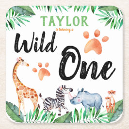 Wild One Safari Animal 1st Birthday Party Kartonnen Onderzetters