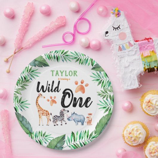 Wild One Safari Animal 1st Birthday Party Papieren Bordje (Feest)