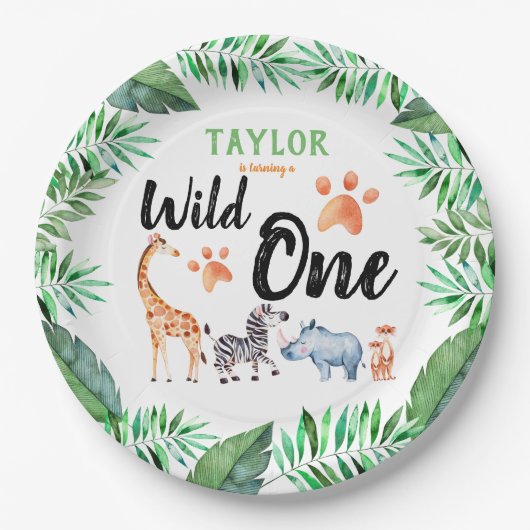 Wild One Safari Animal 1st Birthday Party Papieren Bordje (Voorkant)