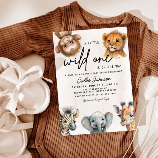 Wild One Safari Animal Baby shower Invitation Kaart