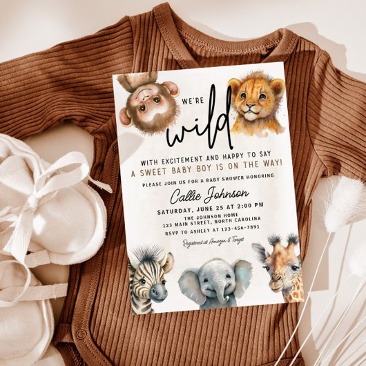 Wild One Safari Animal Baby shower Invitation Kaart