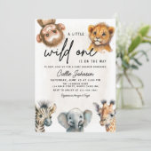 Wild One Safari Animal Baby shower Invitation Kaart (Staand voorkant)