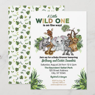 Wild One Safari Animal Baby shower Kaart