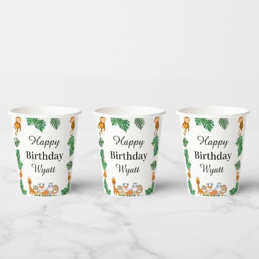 Wild One Safari Animal Birthday Cup Papieren Bekers (Multi)