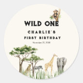 Wild One Safari Animal Birthday Ronde Sticker (Voorkant)