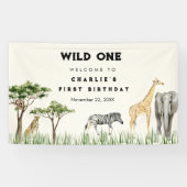 Wild One Safari Animal Birthday Welcome Spandoek (Horizontaal)
