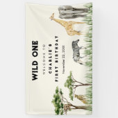 Wild One Safari Animal Birthday Welcome Spandoek (Verticaal)